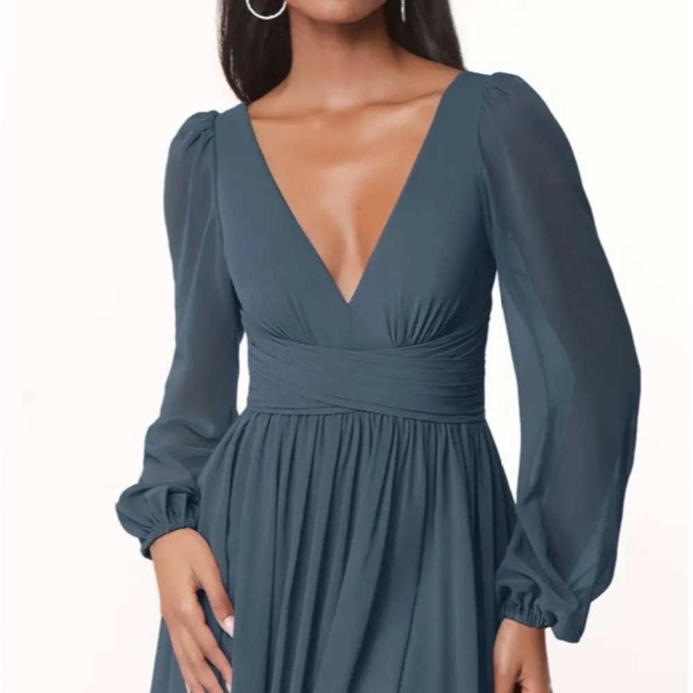 Azazie Deep Teal V-Neck Long Sleeve Maxi Dress